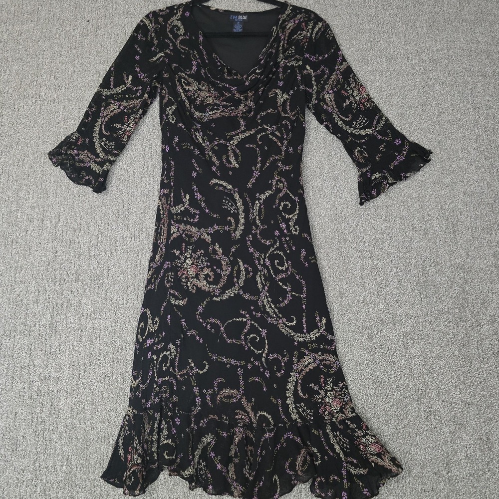 Vintage Y2K Eva Blue Black Mesh Beaded Midi Dress Fairy Grunge Whimsigoth 10